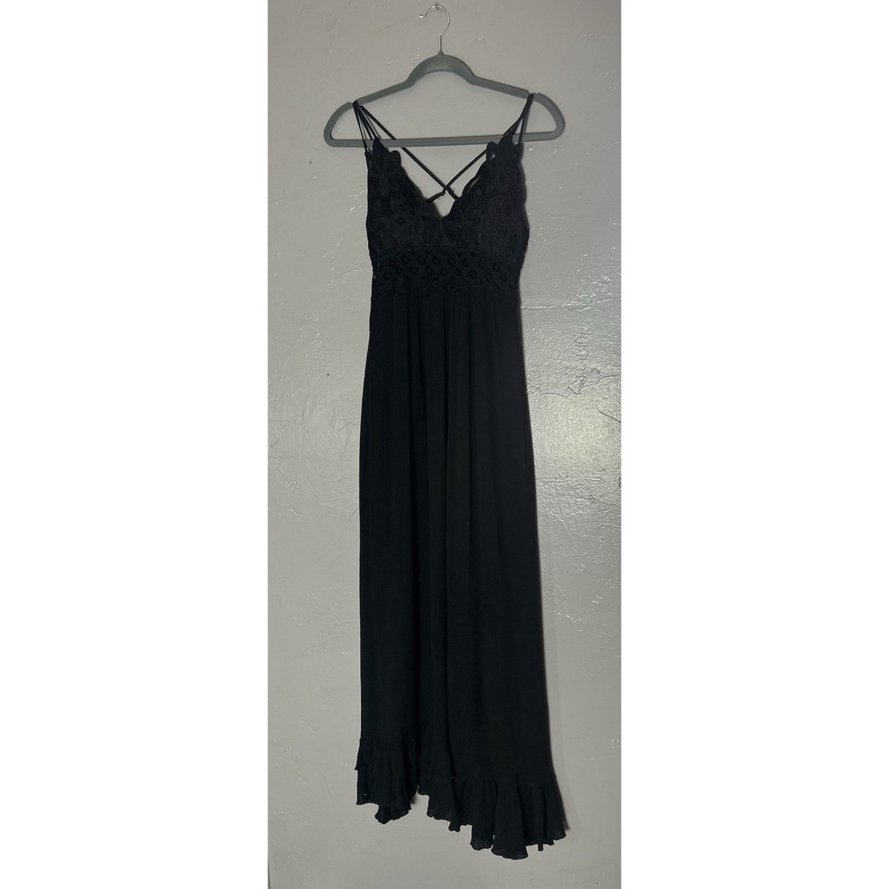Women's HYFVE black Maxi Sleeveless Dress Lace Bodice And Flowy Skirt Size S